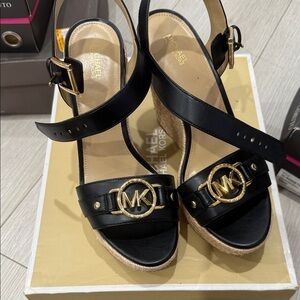 Michael Kors Black and Gold Wedge Sandals